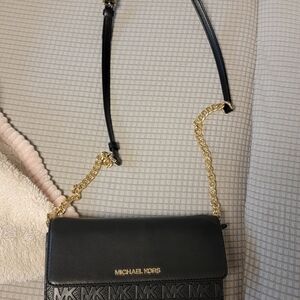 Michael Kors Black and Gold Chain Crossbody Bag